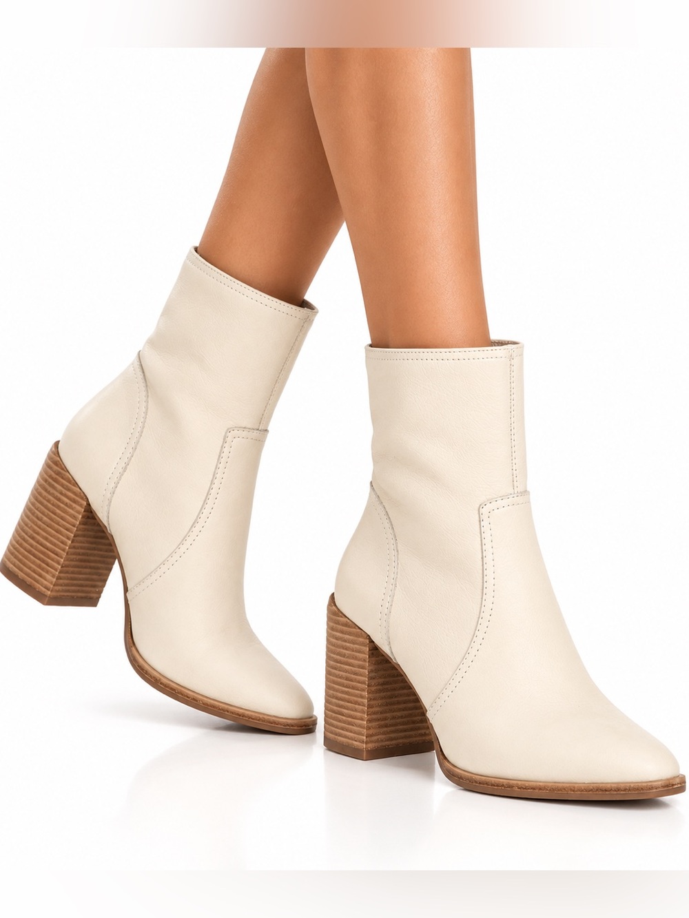 Gianni Bini Cream Stacked Heel Ankle Boots